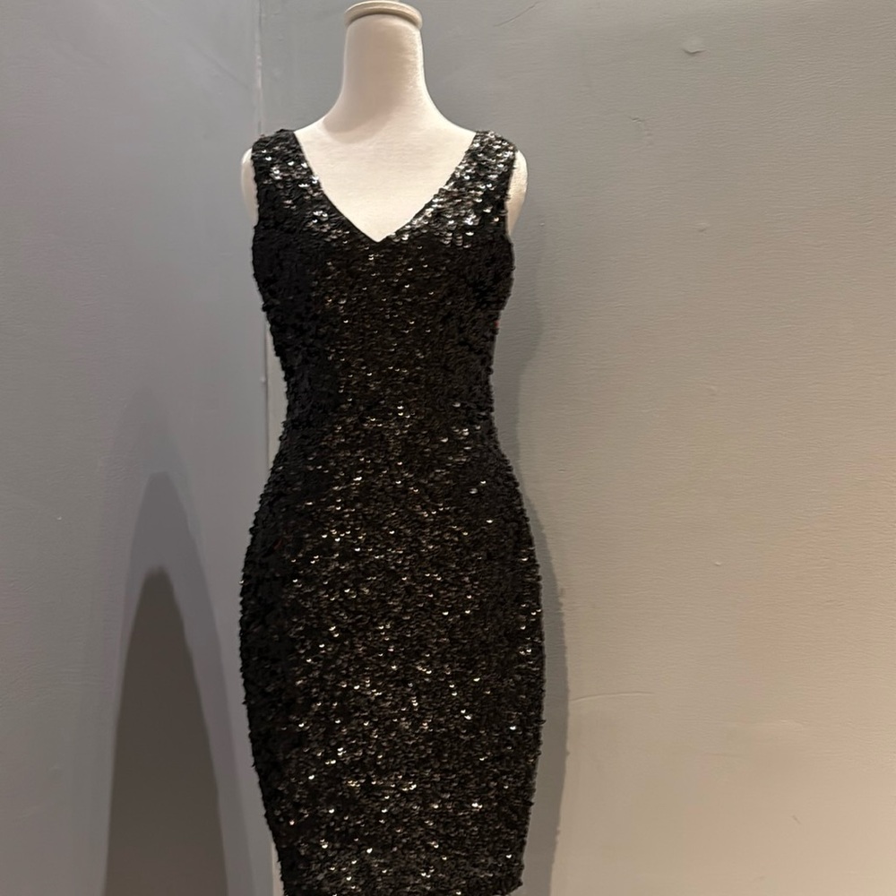 Black Sequin Sleeveless V-Neck Mini Dress